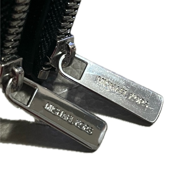 Michael Kors Black Leather Jet Set Double Zip Wallet Wristlet Silver-Tone Accent - Picture 10 of 13